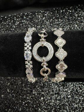 White Gold Plated CZ Bracelet Set of 3 | Stackable Bracelets | Size 7”-  NWOT
